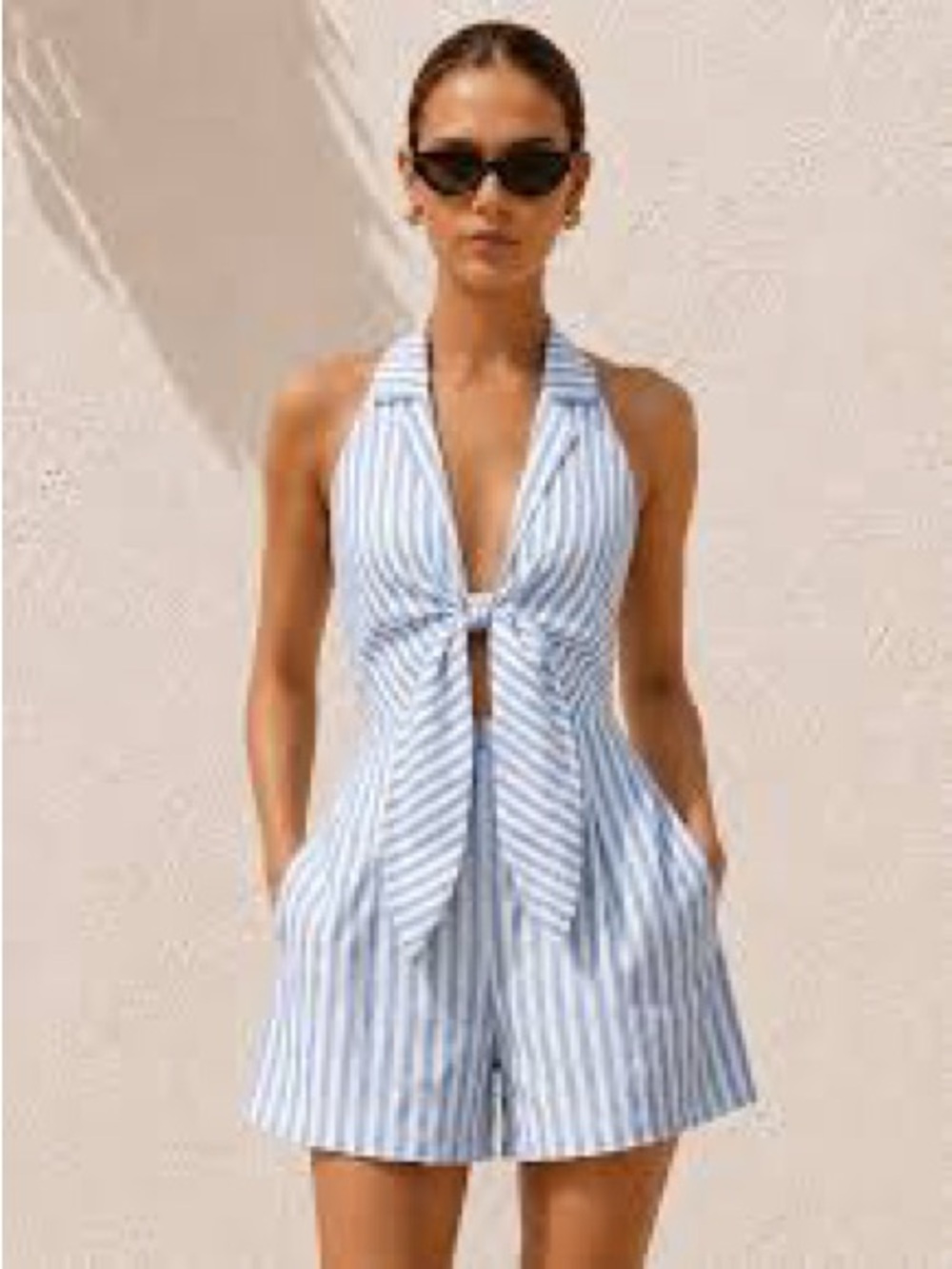 COMMENSE NWT TIE FRONT ROMPER STRIPED MEDIUM